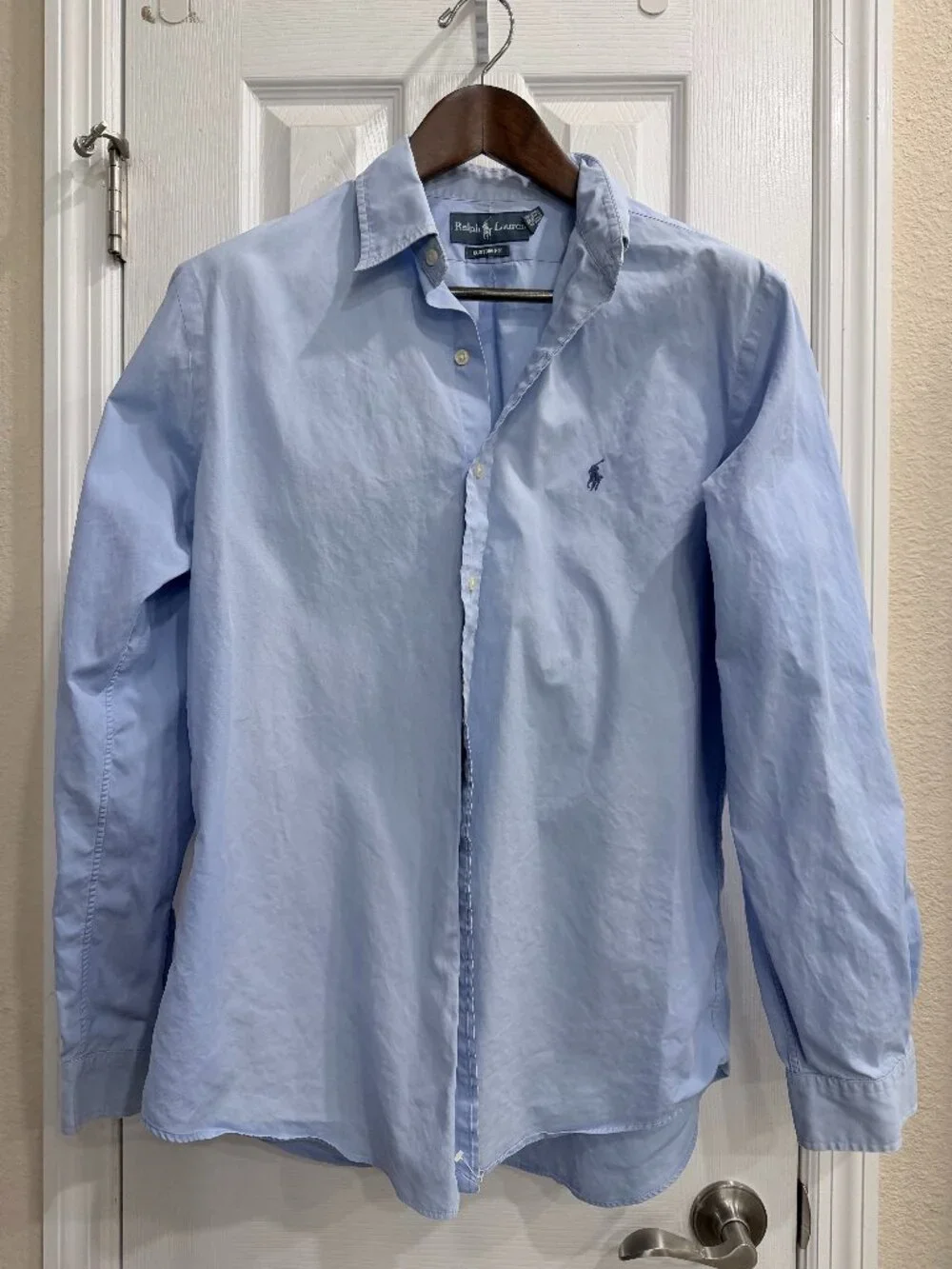 Polo Ralph Lauren Mens L Custom Fit Blue Cotton Button Down Pony Shirt Flawed